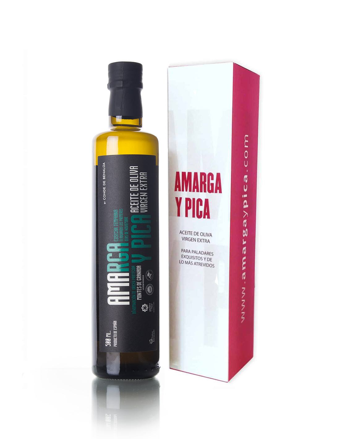 Amarga y Pica AOVE botella vidrio 500ml 1ud con caja regalo - Imagen 2